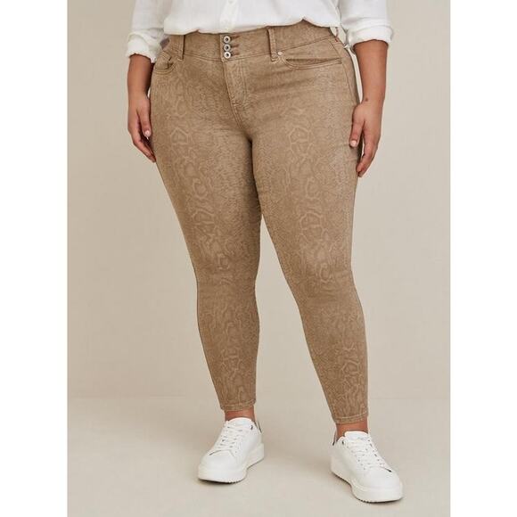 Torrid Womens Jeggings Sz 20 Tall Brown Python Print Denim Jeans High Rise Soft - Picture 1 of 11